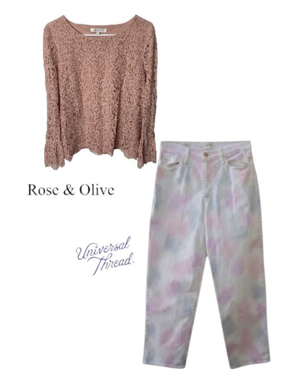 Rose & Olive Lace Top sm & Universal Threads Jeans 6